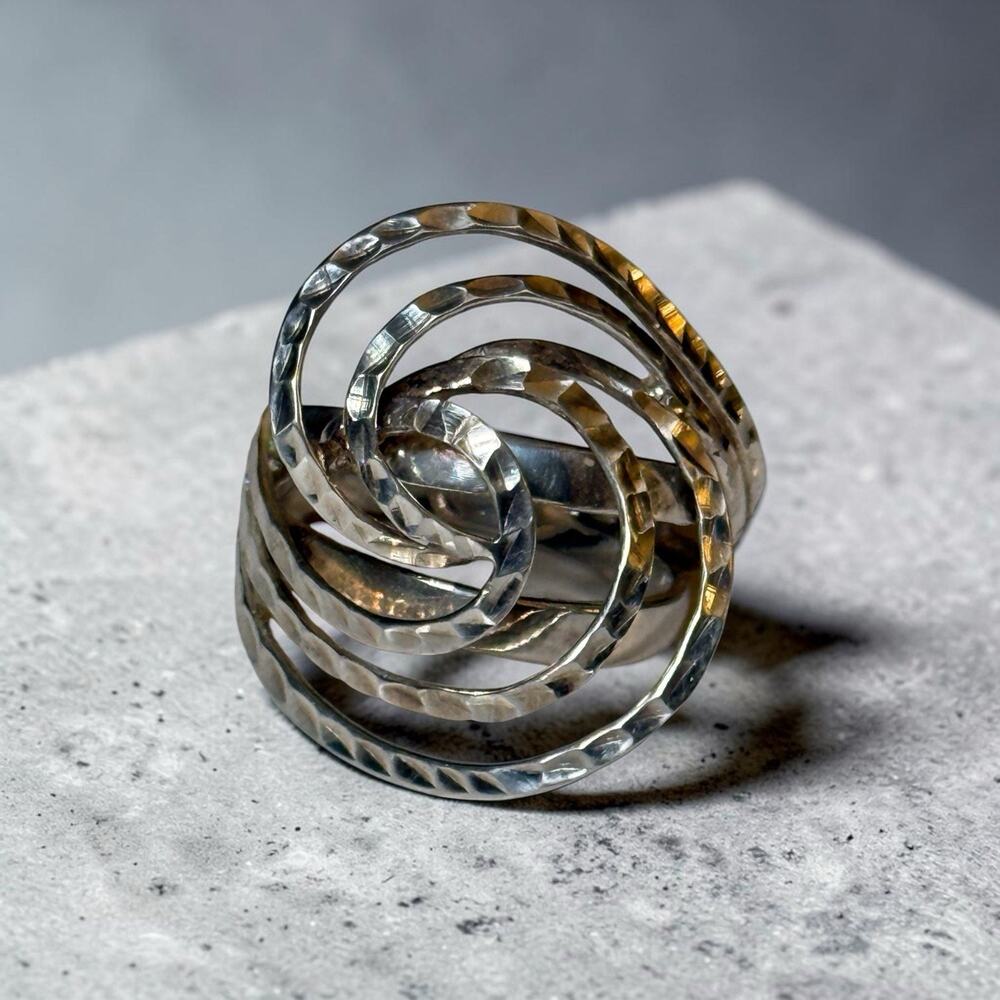 Vintage Sterling Silver 925 Hammered Abstract Modernist Swirl Ring Size 10